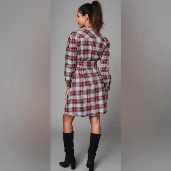 UNTUCKit Harrison Red Plaid Belted Button Down Shirt Dress Size 16 - Picture 3 of 6